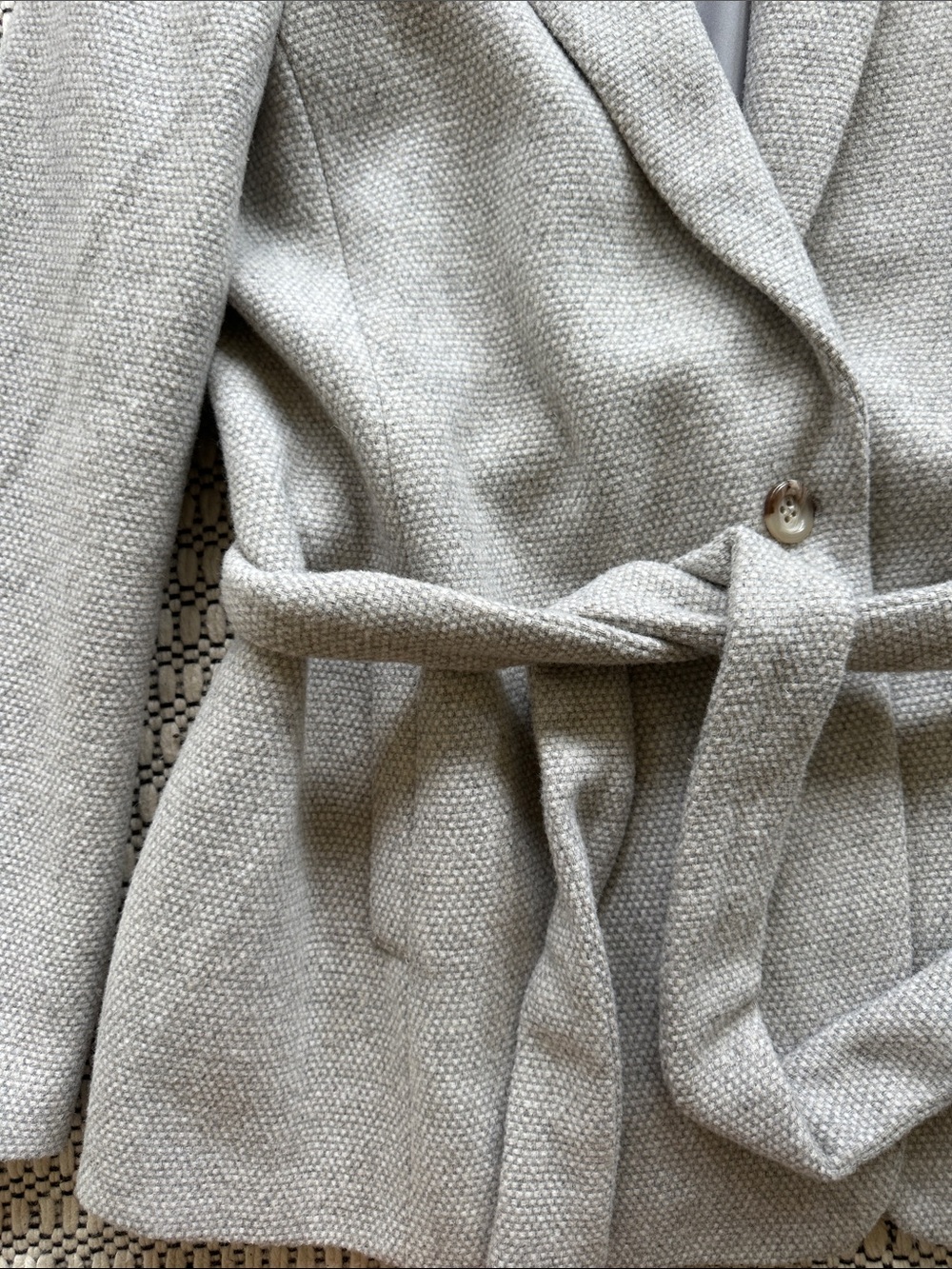 Ann Taylor Light Gray Wool Blend Belted Lined Textured Blazer Jacket
